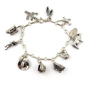 Arizona Sterling Silver Charm Bracelet 10 3D Figural 7 Inch Vintage